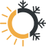 Icon of circle that is half snowflake half sun